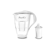 PearlCo Glas-Wasserfilter (weiß) mit 1 Classic Filterkartusche - Reduzierung von Kalk, Chlor, Blei & Kupfer mit Glaskanne - kompatibel zu Brita Classic - Made in EU