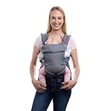 YOU+ME 4-in-1 Babytrage Neugeborene ab Geburt bis Kleinkind (3,6–14,5 kg) - Ergonomische, hüftfreundliche Baby Trage mit atmungsaktiven 3D-Mesh-Einsätzen, Baby Tragegurt mit 2-in-1-Lätzchen (Grau)