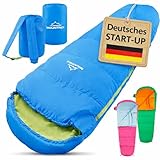MOUNTREX Kinderschlafsack 5°C / 15°C – 100 % Baumwolle Innenfutter – Schlafsack für Kinder 175×70 cm – Leicht & Kleines Packmaß, Tragbar wie EIN Rucksack – Ideal für Camping & Kindergarten