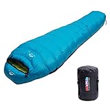 LMR Outdoor ultraleichter Mumien-Daunenschlafsack zum Camping mit Kompressionssack, himmelblau