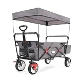 FUXTEC Bollerwagen faltbar FX-CT500 Grau mit Dach - Transportwagen klappbar | inkl. Hecktasche & Verstellbarer Ziehstange | Feststellbremse | Vollprofilreifen | Handwagen/Leiterwagen – Das Original