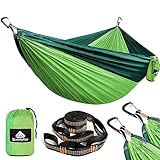 NATUREFUN Ultraleichte Reise Camping Hängematte | 300kg Tragkraft (300 x 200 cm) Atmungsaktiv, Schnelltrocknendes Fallschirm Nylon | 2 x Premium Karabiner, 2 x Nylon-Schlingen Inbegriffen | Draußen