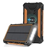 Sendowtek Solar Powerbank, 20000mAh Solar Ladegerät mit 4 LED Lampe / 3 Ausgänge, Externes Solar Ladegerät Solarpanel-Aufladung für Smartphones, Handy, Tablet/Wasserdicht/Qi Wireless