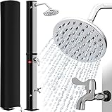 KESSER® Solardusche 35 Liter Solar Gartendusche Inkl. Schutzhaube | warmes Wasser | max. 60°C ohne Stromanschluss Pooldusche Camping| Regenduschkopf und Wasserhahn | Gartenschlauch-Anschluss, Silber